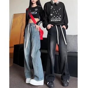 水洗条纹拼接牛仔裤KZ2507 P55图片