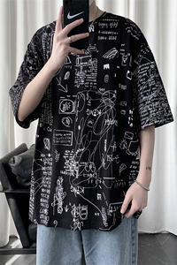 703-T270-P30 夏季男全棉涂鸦满印休闲T恤图片