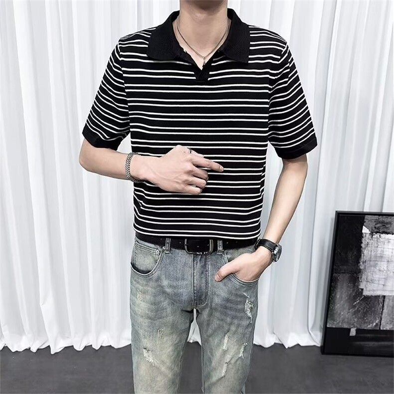 夏季条纹短袖polo衫t恤男潮流翻领保罗衫男士针织衫翻领体恤TM24,男装针织衫/毛衣,星座1116A-2（原606A-1）