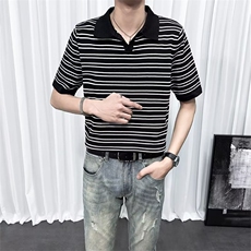 夏季条纹短袖polo衫t恤男潮流翻领保罗衫男士针织衫翻领体恤TM24，男装针织衫/毛衣，星座1116A-2（原606A-1）