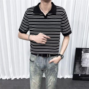 夏季条纹短袖polo衫t恤男潮流翻领保罗衫男士针织衫翻领体恤 TM24图片