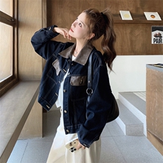 新款主推拼接PU牛仔外套2617-P135-K198，女装短外套，2C129
