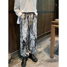 2026港风冰丝扎染抽绳大码M-5XL风休闲裤有套装88798P45，男装休闲套装，星座227-7
