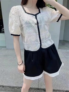 夏季新款小香风珍珠扣提花小衫图片