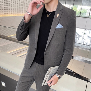 休闲小西装男外套韩版潮修身帅气西服套装发型师英伦风高档两件套图片