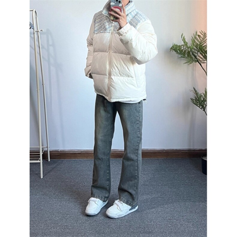 白色小香风拼接棉服男冬季加厚保暖面包服高级感立领棉衣外套,男装棉衣,四季星座505