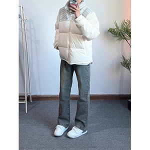 白色小香风拼接棉服男冬季加厚保暖面包服高级感立领棉衣外套图片