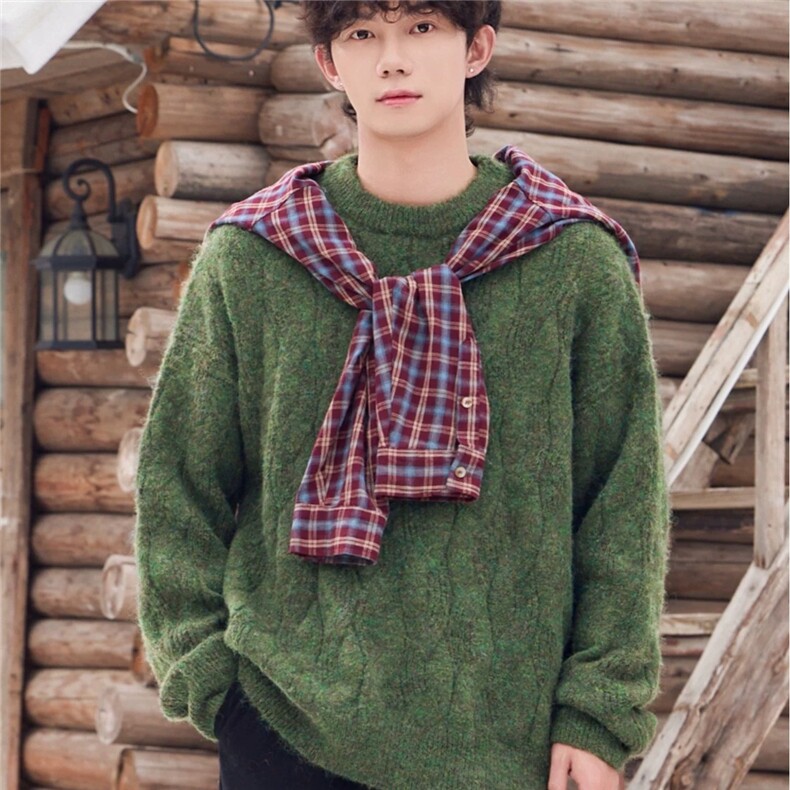 圆领麻花套头毛衣男女新款冬季慵懒保暖穿搭韩系潮流宽松针织衫,男装针织衫/毛衣,星座410-6（原星座1304-1）