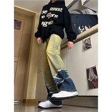 高街水波纹牛仔裤男女韩版潮流直筒2025冬季ins长裤RK2333-P50，男装牛仔裤，星座412-2