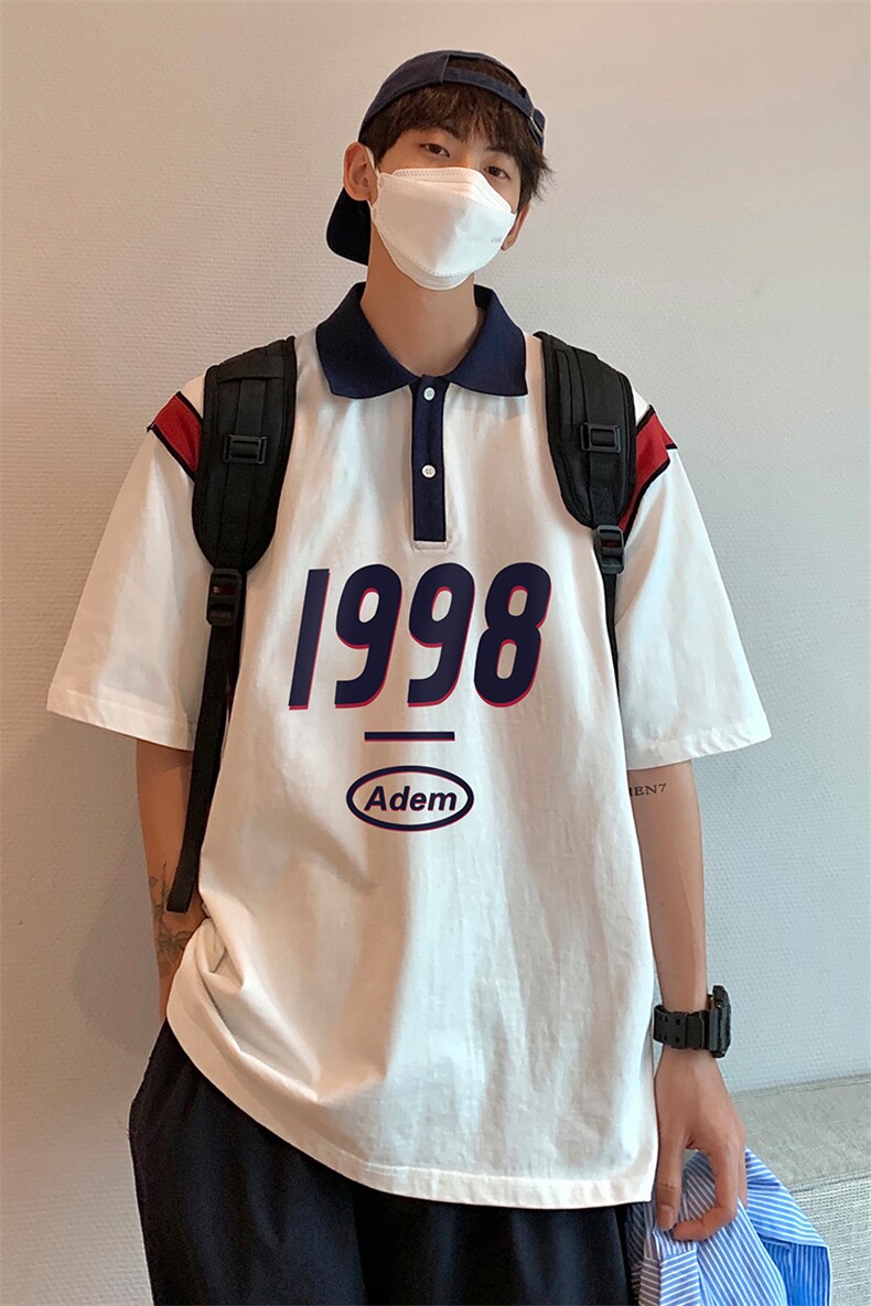 港风纯棉夏季休闲polo衫拼色印花短袖T恤男女PL6151P45控58,男装T恤,电商A268A