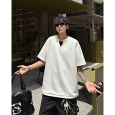 亨利领短袖T恤假两件美式宽松打底衫情侣半袖上衣短袖半袖特P30，男装T恤，电商B319