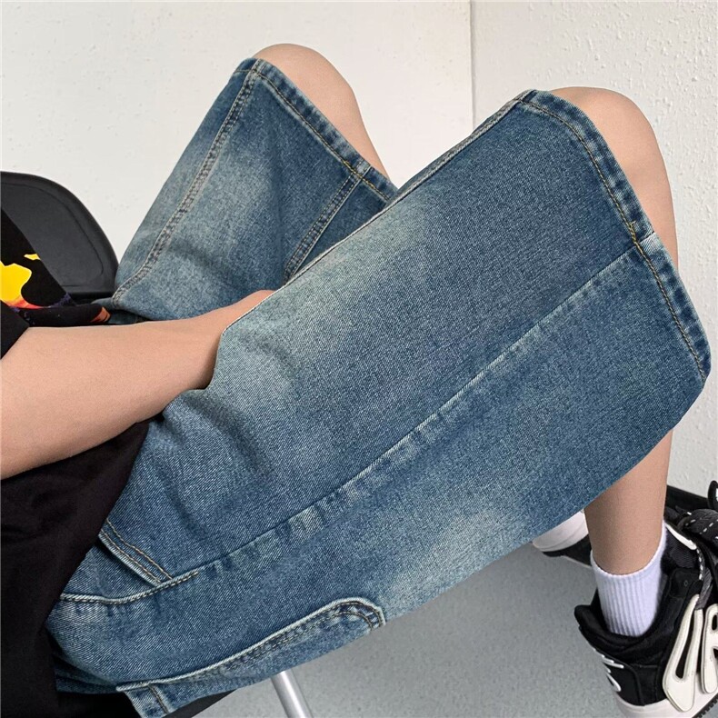 夏季蓝色牛仔短裤男款潮牌vibe做旧宽松百搭五分裤帅气工装中,男装牛仔裤,星座218-1（原230）