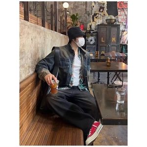 水洗牛仔衫时尚长袖外套女炒色做旧开衫春季圆领外搭休闲上衣图片