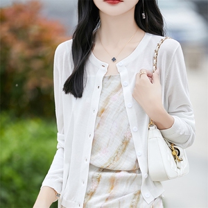 薄款莱赛尔天丝针织开衫女圆领透气防晒外套气质百搭空调衫图片
