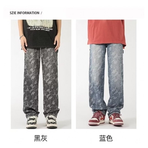 高质量印花迷彩牛仔裤春秋男士休闲潮流百搭牛仔裤图片