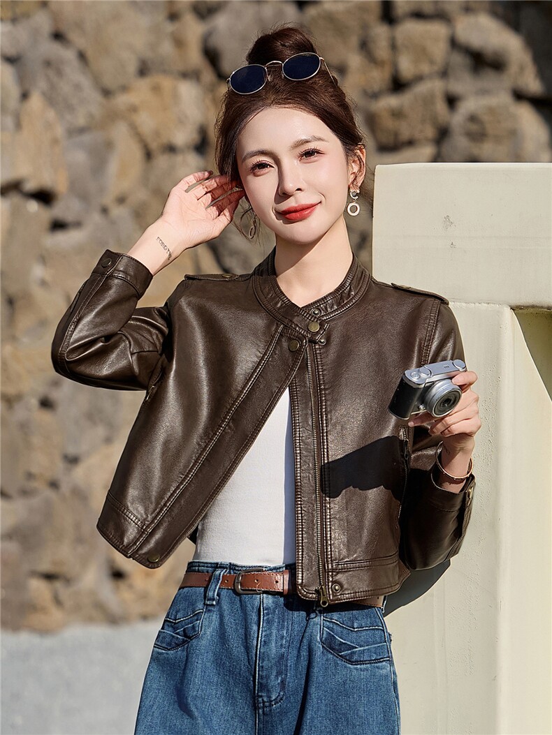 2026年春季新款现货时尚高品质皮衣小外套机车服女装,女装皮衣,臻衣坊