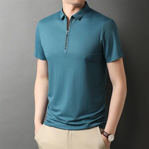 男士短袖t恤潮流休闲2023夏季新款立领拉链衣服夏天上衣图片