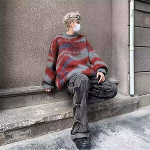 美式复古条纹绿色毛衣男款秋季韩系慵懒风格穿搭潮牌毛线衣外套图片