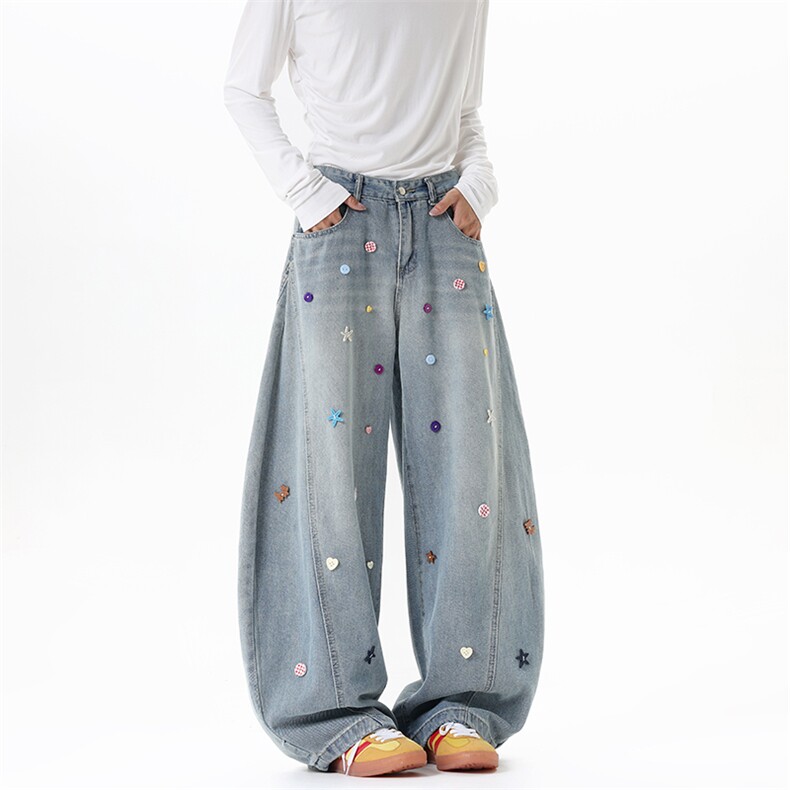 【现货】XZ1218BK3124特价P56美式高街彩色纽扣星星牛仔裤，男装牛仔裤，星座1218（原611-3）