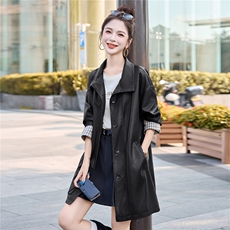 皮衣外套女2025秋季新款气质格纹腕袖中长款上衣，女装皮衣，英标秀（1C119）