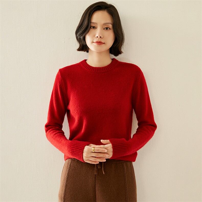 2024秋冬新款35%羊绒女士7针平面圆领羊绒衫,女装羊绒衫,纳丰羊绒