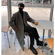 WASSUPHAPPY西装领毛呢大衣男冬季潮牌高级感痞帅中长款休闲外套，男装风衣，星座227-7