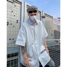 衬衫男士韩版潮流短袖拼色条纹帅气2024夏季ins宽松外套CY909-P38，男装衬衫，星座412-2