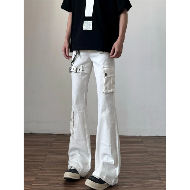 夏季白色绑带微喇牛仔裤男cleanfit美式高街vibe工装裤子N805-P53,男装牛仔裤,星座308B-2