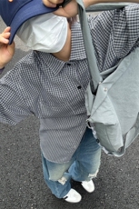格子衬衫春夏美式短袖衬衫港风情侣装休闲衬衣CS286-P30，男装衬衫，星座301C-5
