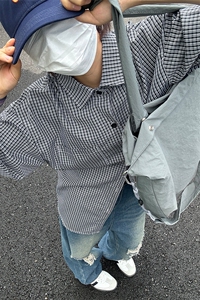 格子衬衫春夏美式短袖衬衫港风情侣装休闲衬衣 CS286-P30图片