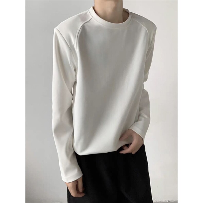 现货轮廓形垫肩设计感圆领长袖T恤男宽松打底衫HT26-P40，男装T恤，星座1501-3