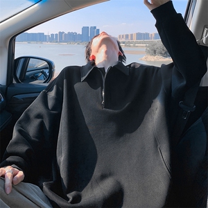 特批P50无差价秋季500g重磅曼巴棉拼接半拉链大码休闲卫衣男W5416图片