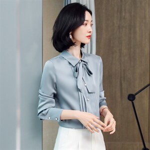 重磅真丝衬衫女长袖2023年秋季新款设计感小众飘带高端真丝上衣图片