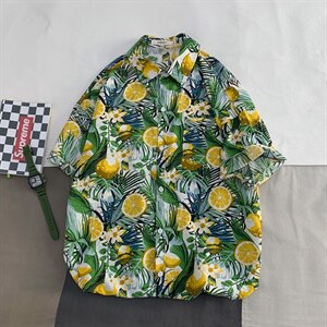 2021夏季新日系大码男港风沙滩情侣休闲短袖印花衬衫C3025-P35图片