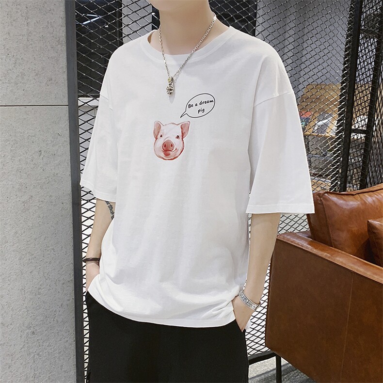 男士短袖t恤上衣服夏季新款潮流印花五分半袖打底衫恤 DS372T图片