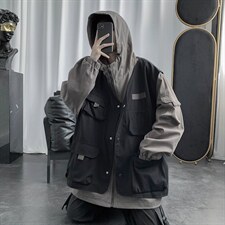 假两件男夹克ins港风帅气2026春季休闲BF上衣连帽外套JK008-P65，男装夹克，星座1008-2