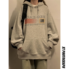 中性风连帽抽线印花字母设计大码潮流休闲卫衣男WY77764P58控78，男装卫衣，星座227-7