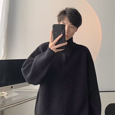 韩版小众纯色立领半拉链毛衣男秋冬美式宽松慵懒风翻领休闲针织衫，男装针织衫/毛衣，星座506A