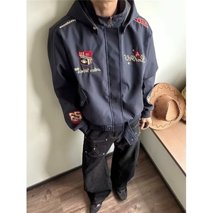 WT113-P74 美式徽章刺绣毛领棉服男女冬季座山雕飞行夹克图片