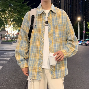 控价59港风格子衬衫宽松外套男女衬衣百搭格子外套CS2414P35图片