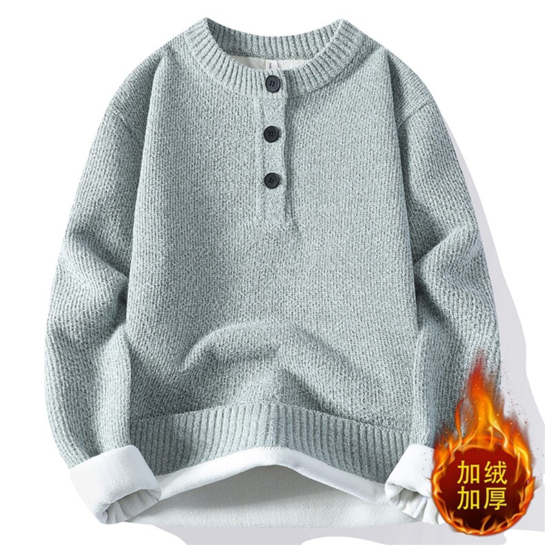 MY7342-TP55 一体绒亨利领针织衫男慵懒风打底衫长袖加绒毛衣外套图片