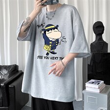 HT73240-P22华夫格t恤男短袖男大码五分袖短句风，男装T恤，电商A040