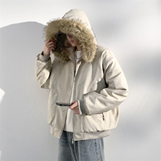 现货扎染PU皮棉服男冬季加厚连帽棉衣座山雕大毛领外套M090-P120，男装棉衣，星座308B-2