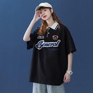 2026夏季新款中性宽松个性polo拼色翻领短袖T恤 女PL6102 P35控48图片