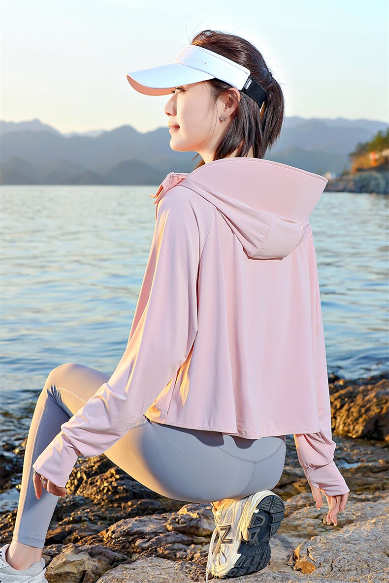 连帽防晒衣罩衫女2025夏季新款防紫外线冰丝凉感薄款骑车短款外套,女装防晒衣,慕咨