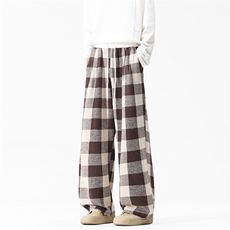 特P26无差价秋冬撞色格子磨毛加厚拖地大码休闲裤男K25588咖啡3，男装休闲裤，电商A094