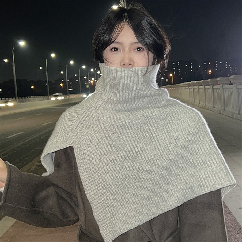 纯羊毛套头围脖披肩女冬季开叉高领不规则斗篷针织围巾加厚保暖,饰品披肩,朝思羊绒