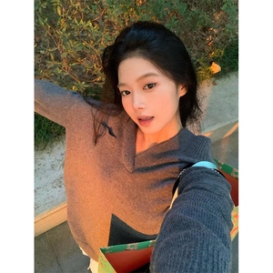 套头毛衣宽松慵懒风假口袋年秋季新款针织上衣男女M5103
