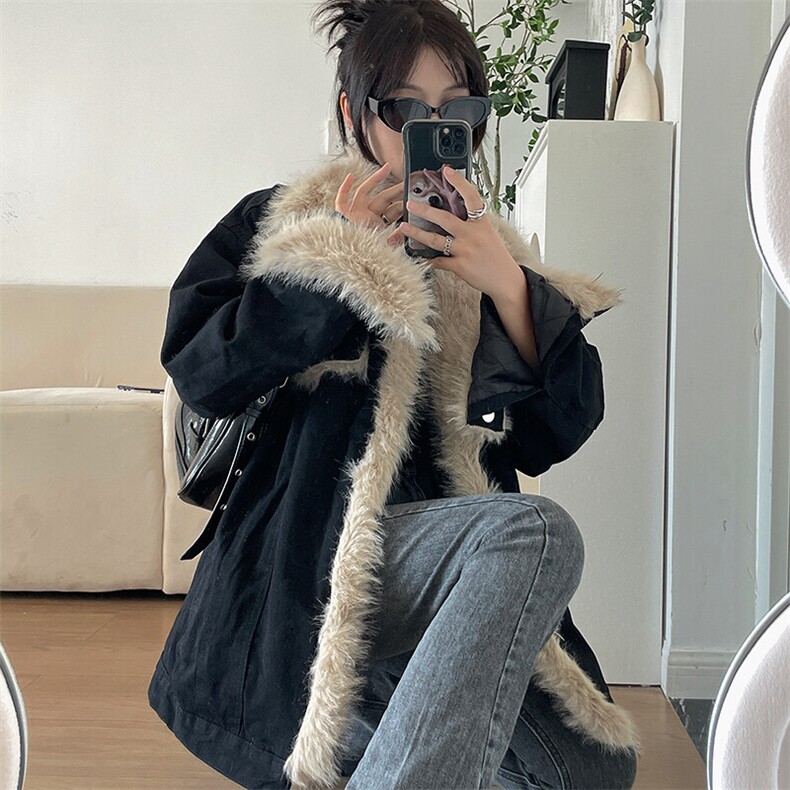 夹棉加厚黑色牛仔外套女冬季复古宽松拼接棉衣保暖棉服NZ005-120,男装棉衣,星座911-3