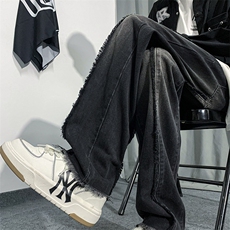 B221美式ins高街小众情侣款毛边直筒牛仔裤LK23013-P60控78，男装牛仔裤，电商B221